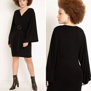 NEW Eloquii black Dolman Sleeve‎ Belted Waist Dress, 14/16